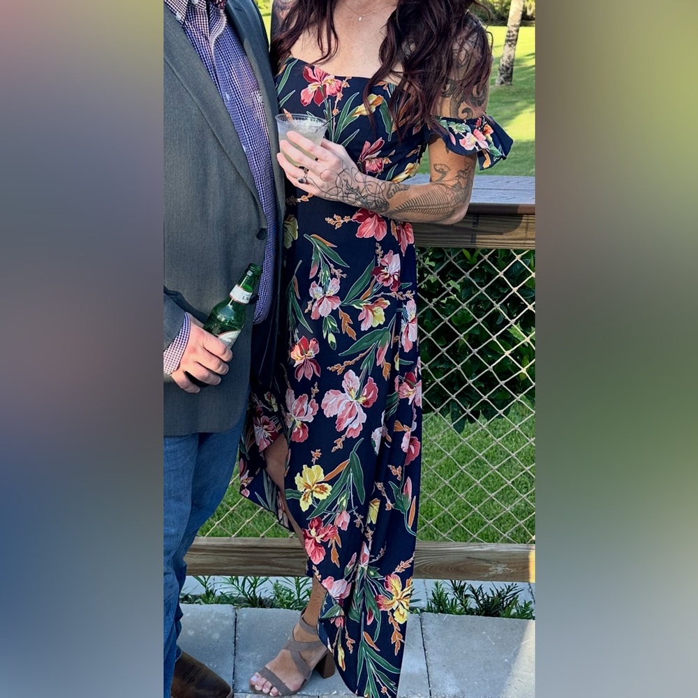 Cider Navy Floral High Low Dress